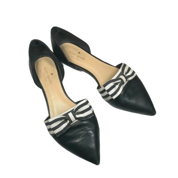kate spade Shoes - Kate Spade Women's Pointed Toe D'Orsay Flats Leather Black White Size 6